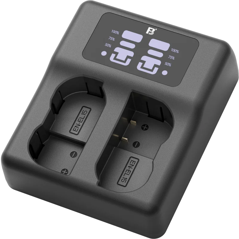 FB EN-EL15 Dual Slot Camera Battery Charger Type-C Fast Charge Compatible with Nikon D7500 D850 D7200 D500 Z6 Z7