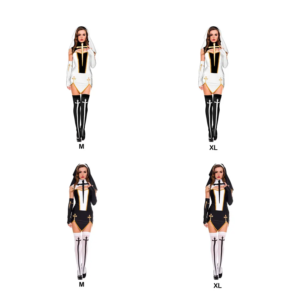 مجموعة أزياء راهبة مثيرة ناعمة وجيدة التهوية، فكرة هدية سهلة الارتداء، ناعمة ومسامية، مريحة، بيضاء مقاس XL #6