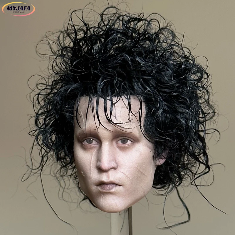 High Quality Edward Scissorhands Cosplay Wig Short Black Curly Heat Resistant Synthetic Hair Anime Movie Role Play Wigs + WigCap