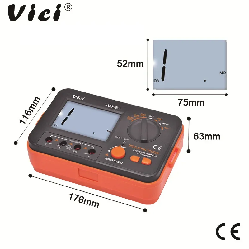 VICI VC60B+ Digital Insulation Resistance Tester LCD 1000V  Insulation 0-2000M Ohm High Voltage Short Circuit Input Alarm