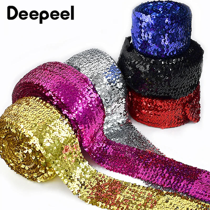 Deepeel 75mm Sequins Laces Elastic Band Garment Lace FabricTrimming Stretch Ribbon Wedding Dress Decorative Tape DIY Accessories