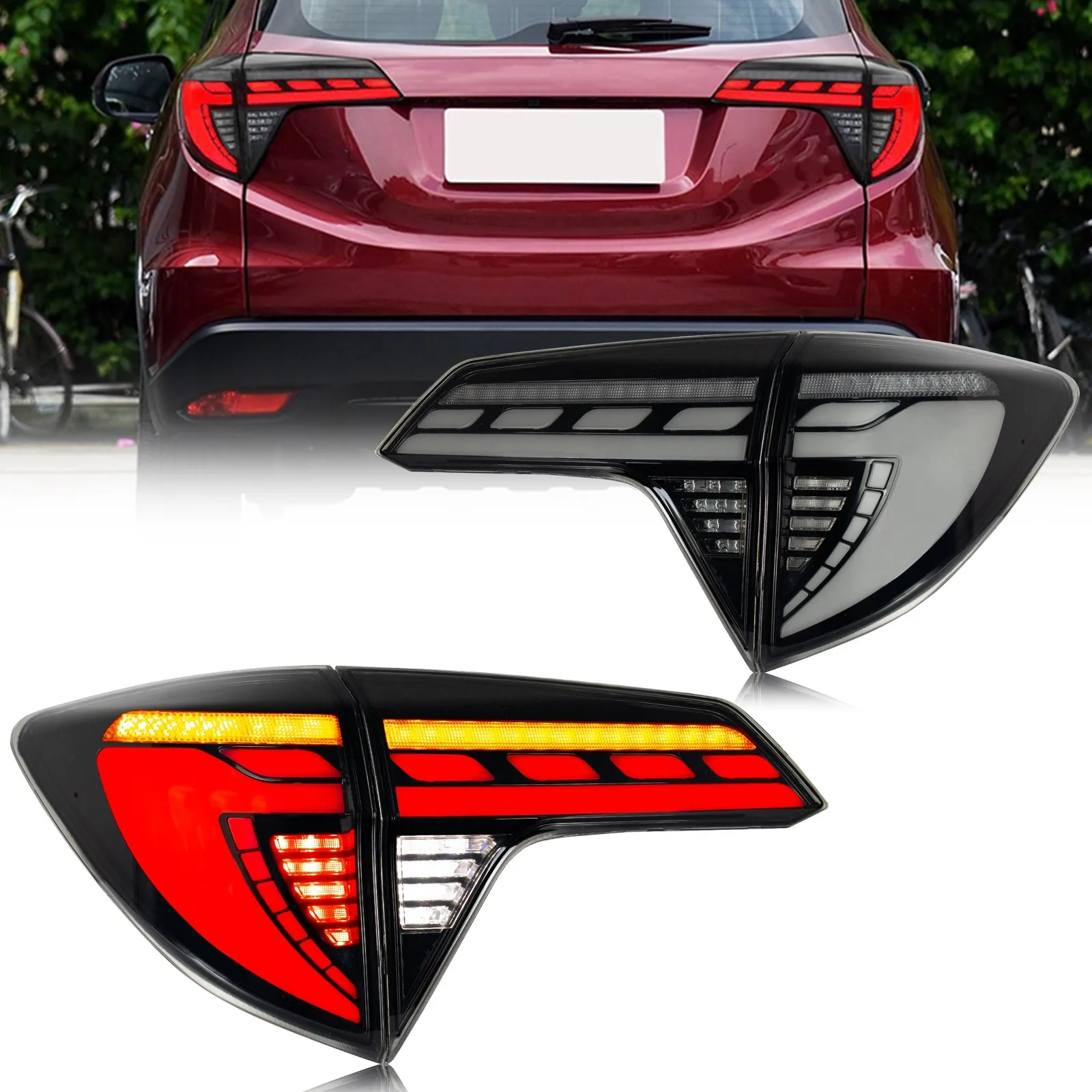 

LED Smoked Tail Lights Assembly for Honda HR-V 2016-2022 Animation Sequential Turn Signal Trunk Rear Brake Lamps Assembly
