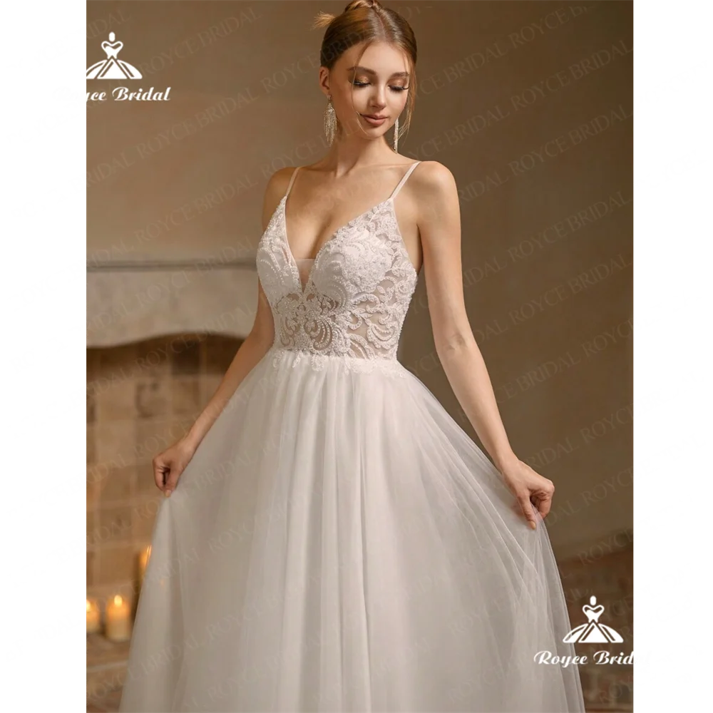 Royce bridal v ncek eine Linie Brautkleid 2025 Spitze Sweep Zug Brautkleid vestido branco noiva civil robes de mariéebridalvestid