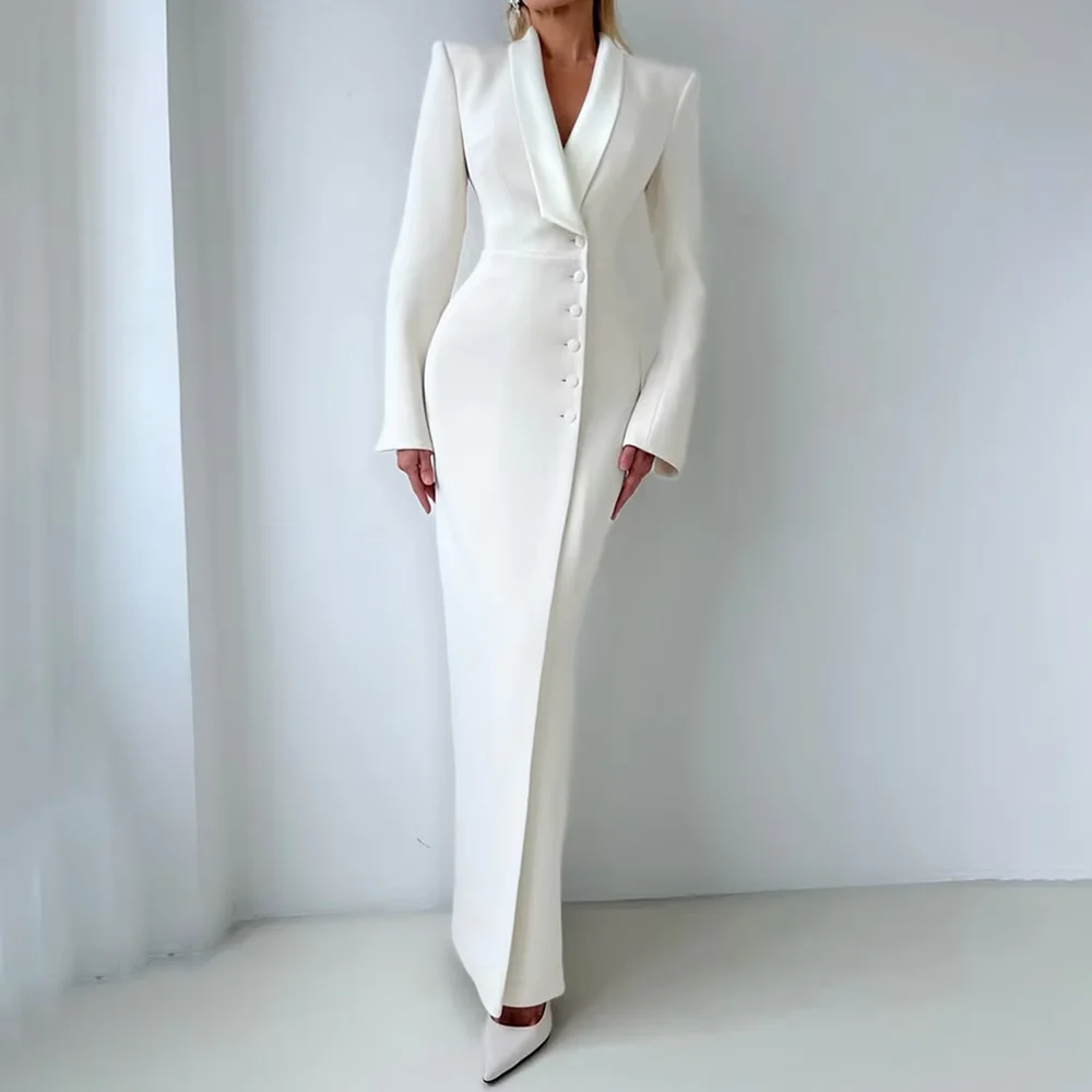 Luxury White Women's Coat Single Breasted Shawl Lapel Modern Style Office Smart Female Long Blazer 1 Piece Evening Tuxedos