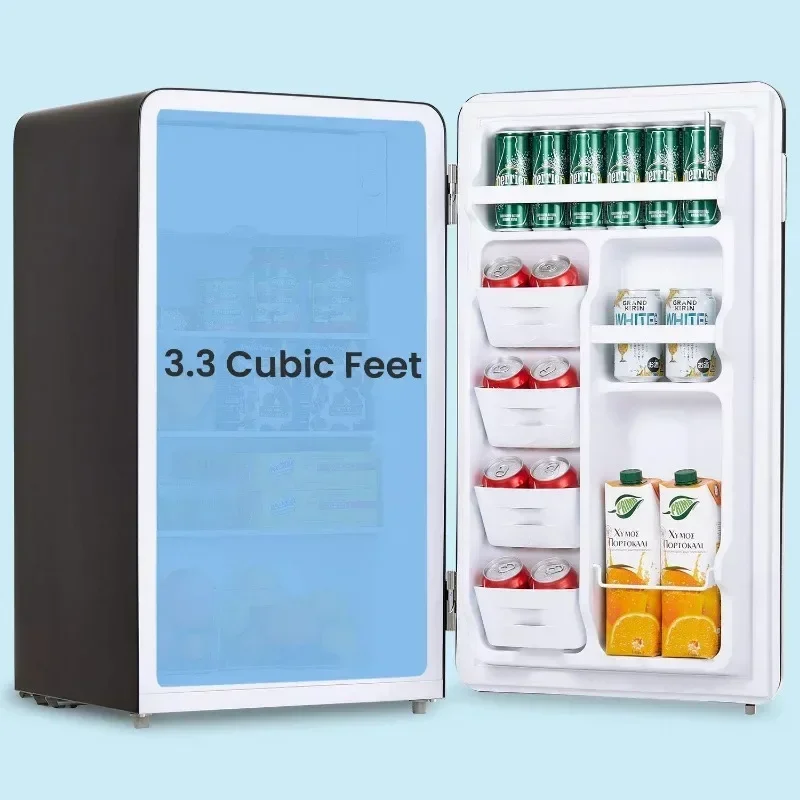 Retro Refrigerator Stylish Appearance Energy Saving Adjustable Legs Thermostat Dial Removable Shelves