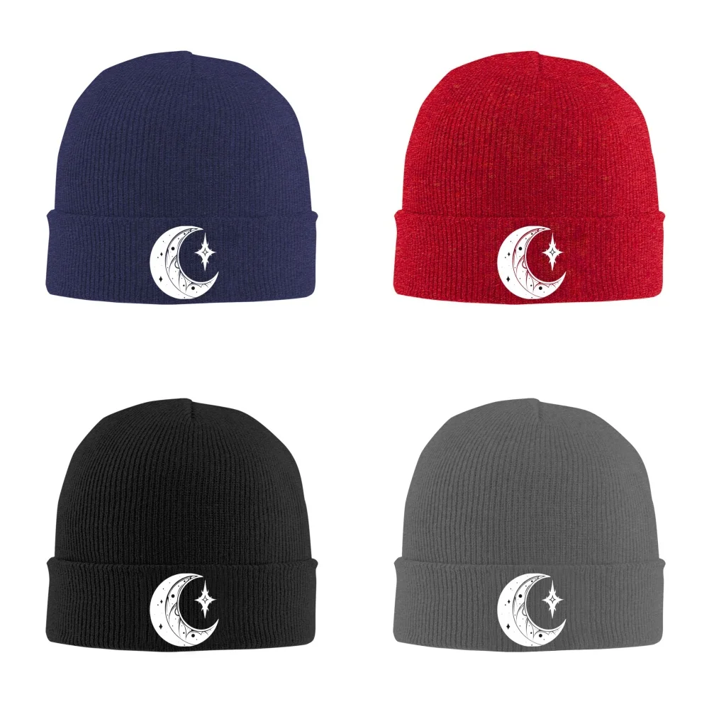 Goth Crescent Moon Funny Unisex Knitted Hat Outdoor Warm Men Solid Color Crimping Skullies Beanie Cap Hip Hop  Winter Ski Caps