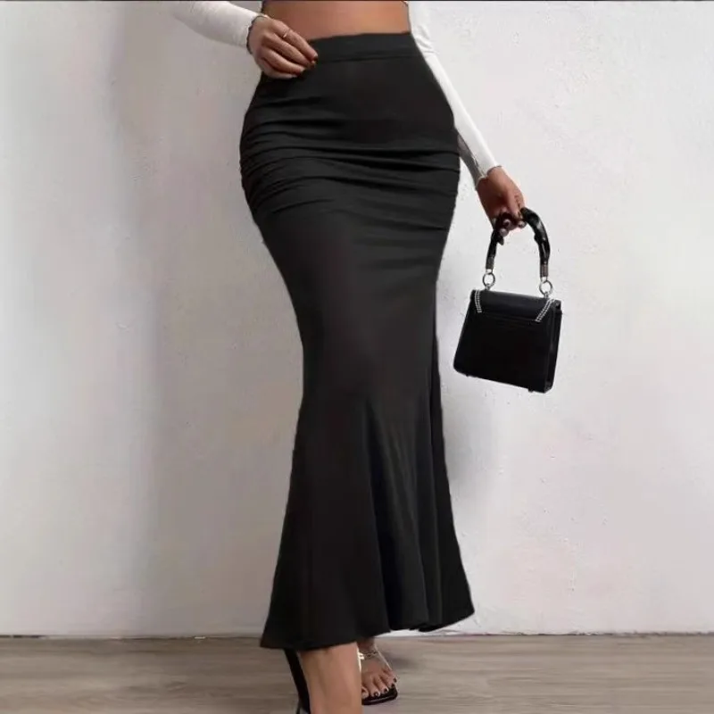 

Solid Bodycon Package Hip Long Skirt Women Sexy Black Elastic Elegant High Waist Mermaid Maxi Skirts 2025 Summer New Streetwear