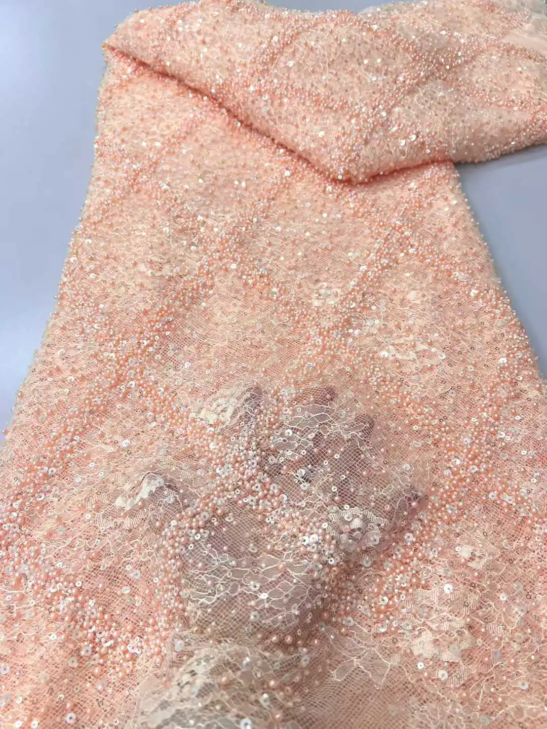 2025 5Yards/piece Beaded Lace Fabric for Wedding Black Fabric French Tulle Lace African Sequins Luxury High Quality Women Dress