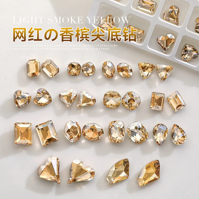 Super Flash Golden Phantom Champagne All Shaped Pointed bottomed Decoration Gems Top quality Nail Jewelry accessory