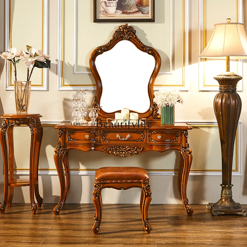 

American dresser solid wood household small European carved dressing cabinet combination