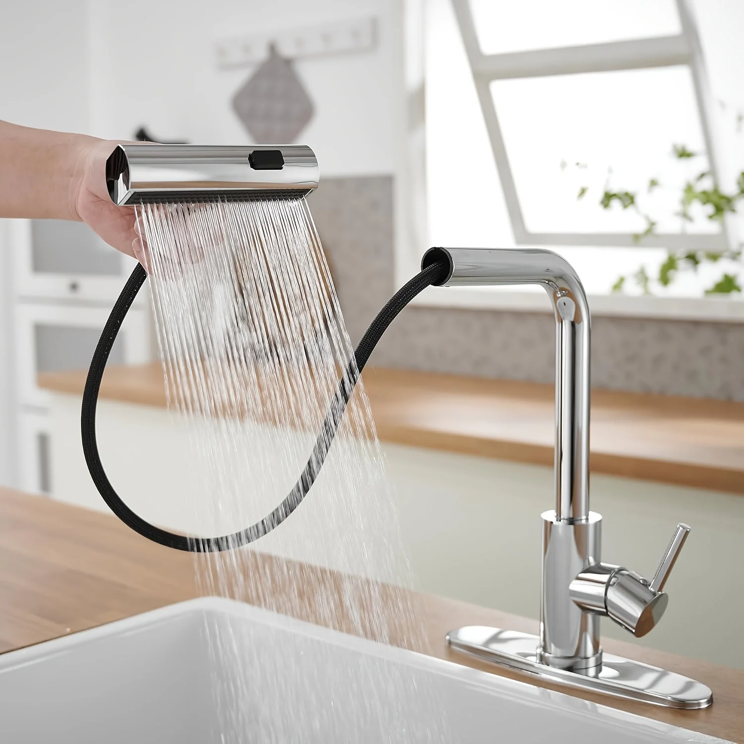 1 PC Black Kitchen Faucet With Pull Down Spray, Waterfall Kitchen Sink Faucet, Commercial Utility Stainless Steel Kitchen Faucet - view 5