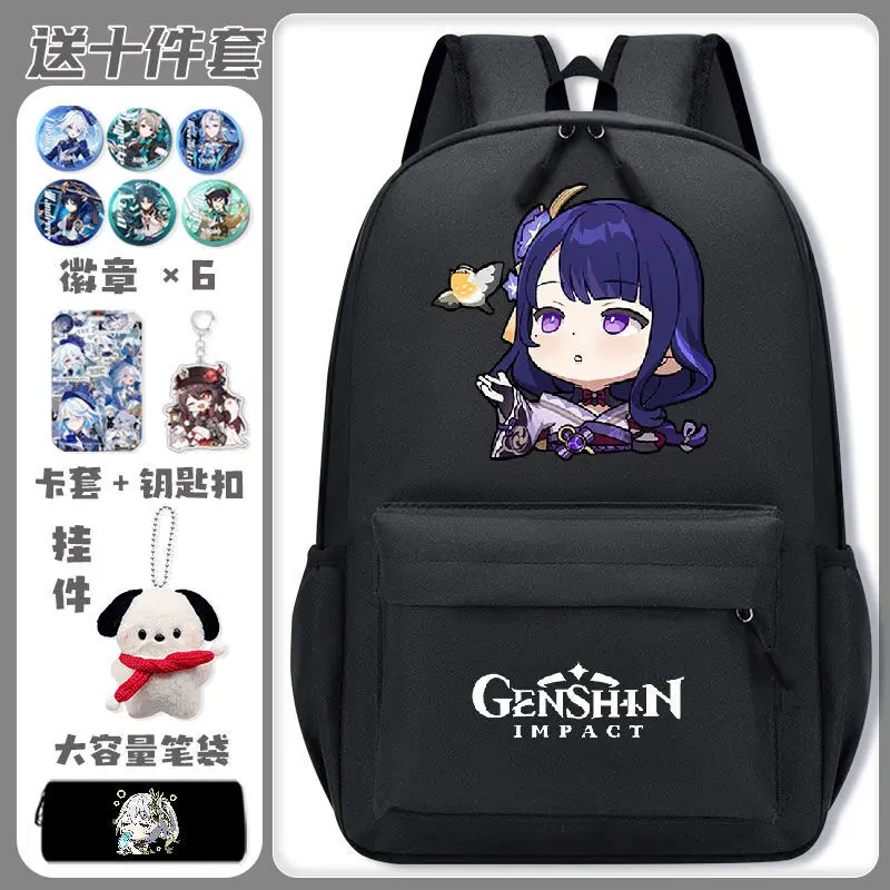 Genshin Impact Emoji Merchandise Backpack Fan Art Junior High School Students Boys And Girls Scaramouche Hu Tao Game Large Anime