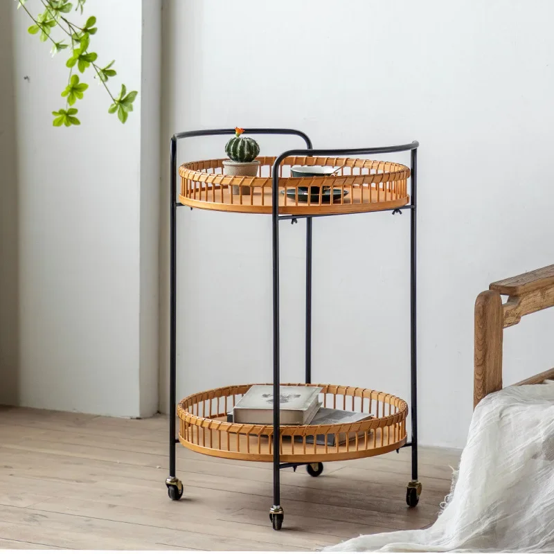 Estante de almacenamiento de carrito pastoral americano, mesa esquinera de sofá de almacenamiento de bambú para alojamiento en familia, mesa de centro para balcón y sala de estar