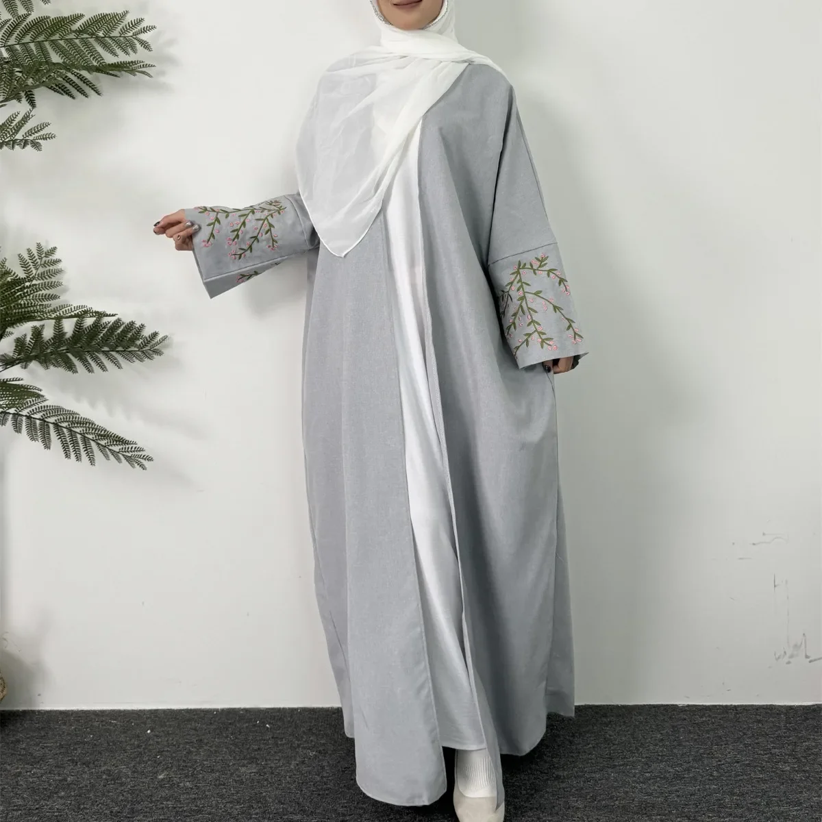 Abaya bordada con frente abierto para mujer, Vestido largo de manga larga, cárdigan musulmán, caftán