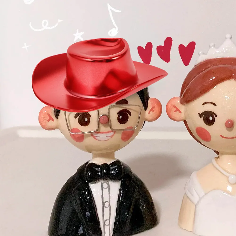 12Pcs Red Mini Cowboy Hats Glitter Finish for DIY Crafts Cupcake Toppers Stuffed Animal Decor Phone Charm Keychain Party Favor