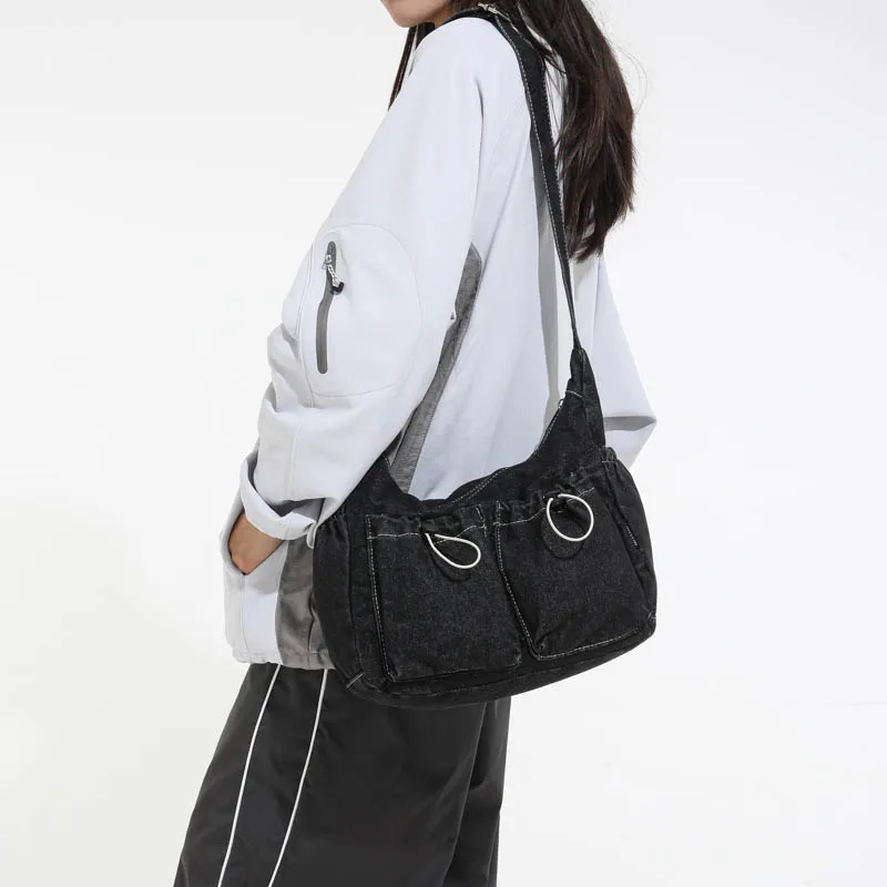 

Vintage Denim Women's Bag School Shoulder Bag Jeans Messenger Bag Y2K Eco Bag Korean Shopper Drawstring Pocket Cowboy Handbags