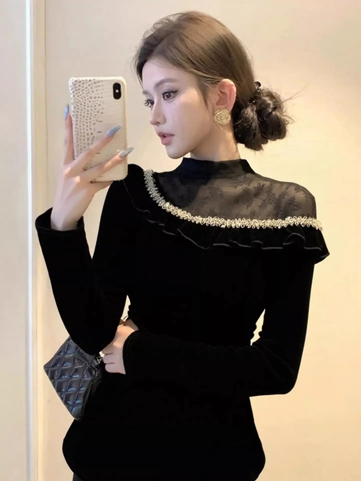 

Женская бархатная базовая кофта с длинным рукавом Bla Velvet, осенне-зимняя, больших размеров, с эффектом высококачественного пошива, для ношения под одеждой