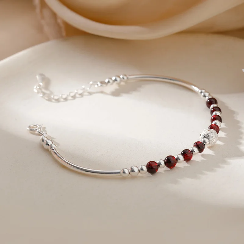 925 Sterling Silver Pomegranate Garnet Ball Bracelets Woman Couple Lucky Luxury Chain Jewelry Wholesalea Jewellery - Image 4