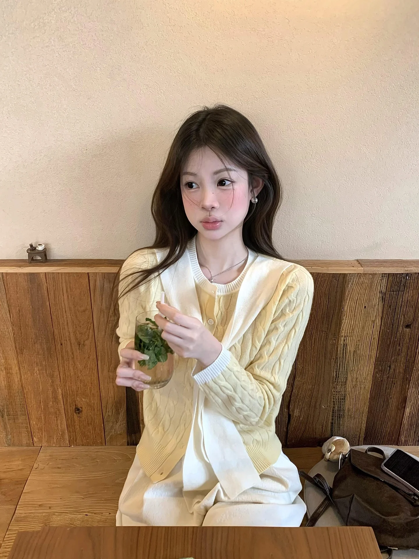 

Sweet Sle Yellow Knitted Sweater Women's Spring New Design Loose Casual Long Sve Button up Cardigan Fene Flounce Ne