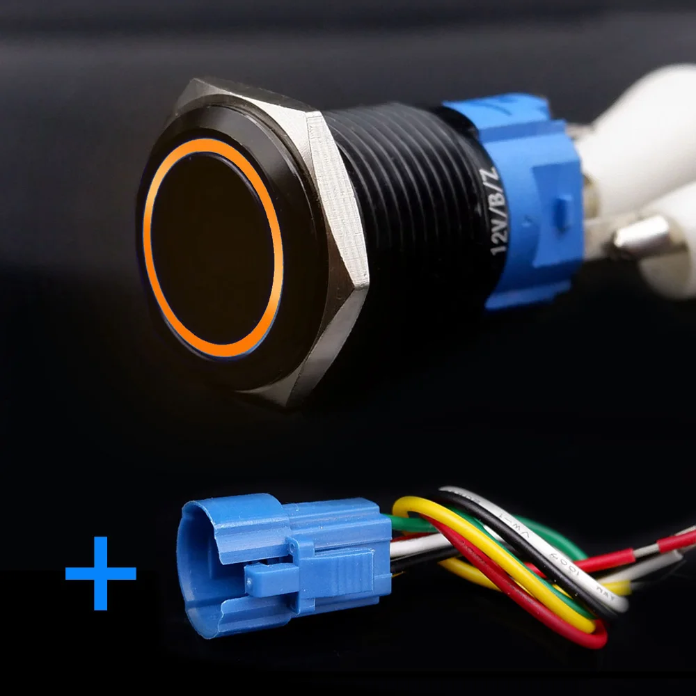 Zwarte drukknop met draad led-licht 16/19/22 mm waterdicht verlicht metaal vergrendelend kortstondig 5V 12V 220V rood blauw