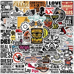 50PCS Diesel Mechanic Slogan Stickers For Skateboard Water Bottle Laptop Guitar Bike Diesel Engine Warning Waterproof Sticker