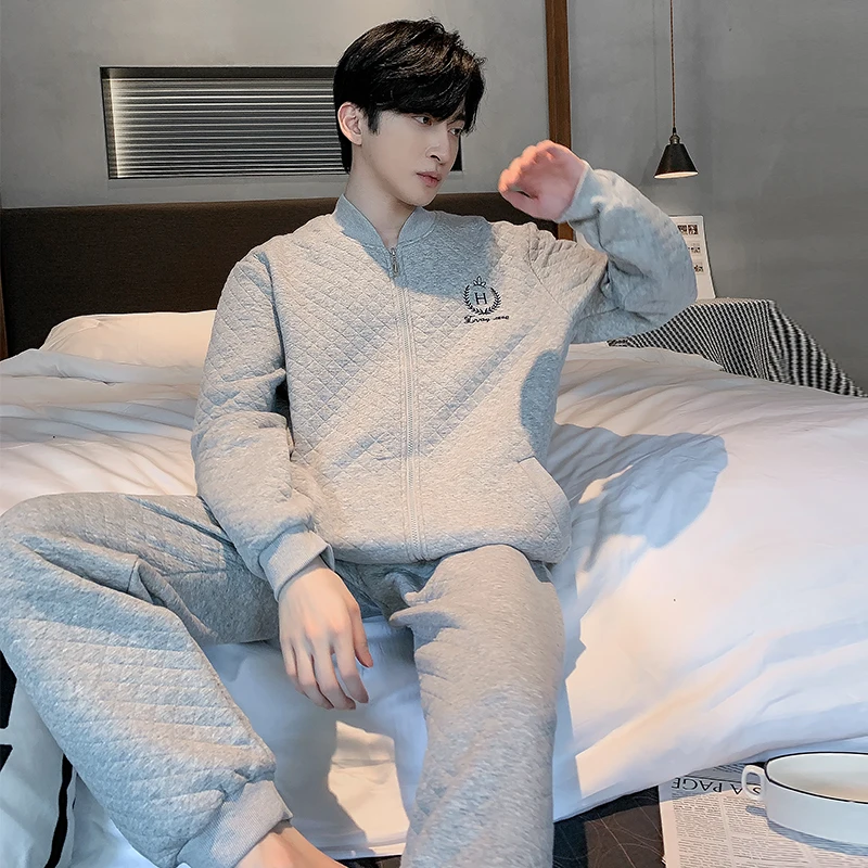 Newest Men Pajamas Set Winter Air Clip Cotton Pyjama Male Sleepwear Casual Pyjama