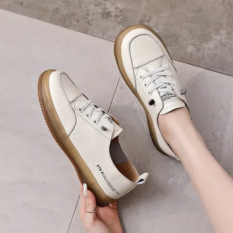 Women's Genuine Leather Shoes Luxury Casual Sneakers Loafers Tennis For Women Trends 2024 Comfortable Moccasins Outdoor Shoes