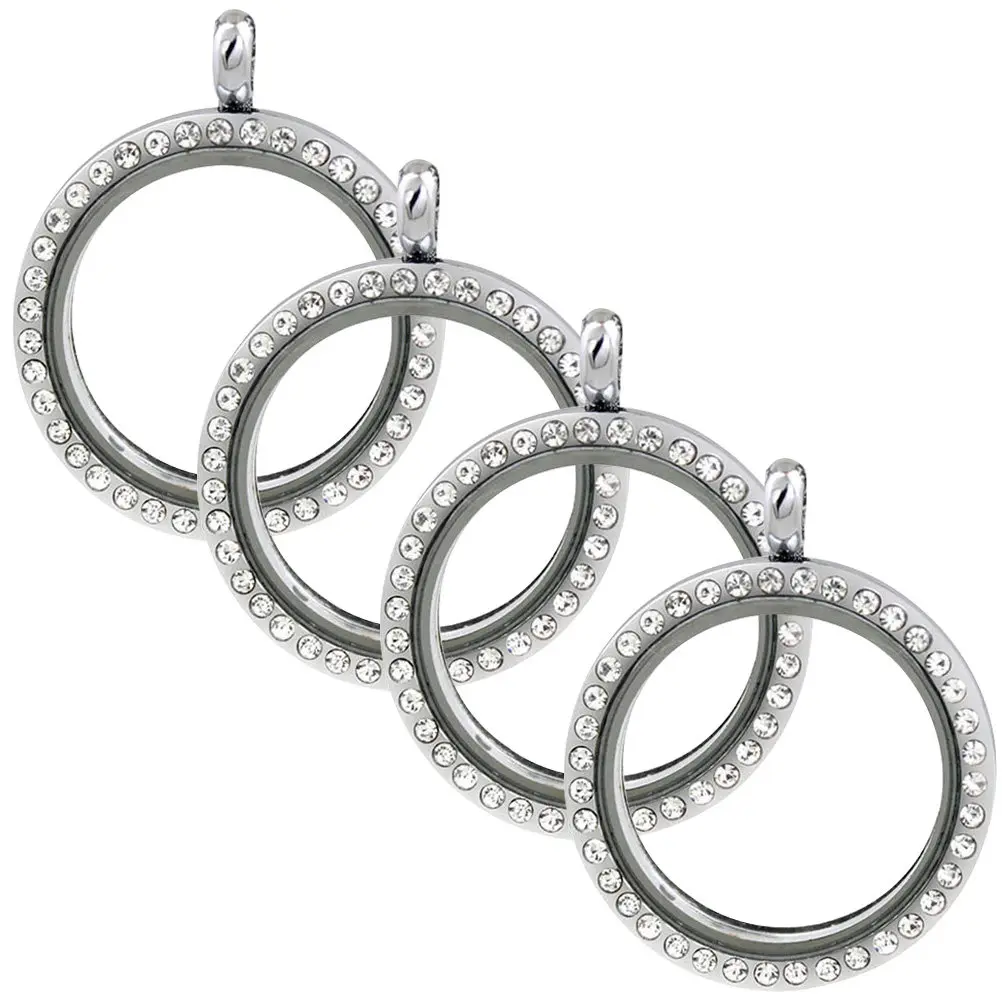 

4Pcs Small Compact Rhinestone Bezel Photo Pendant Trays Alloy Locket for Jewelry Making Photo Holder Necklace Charm Decoration