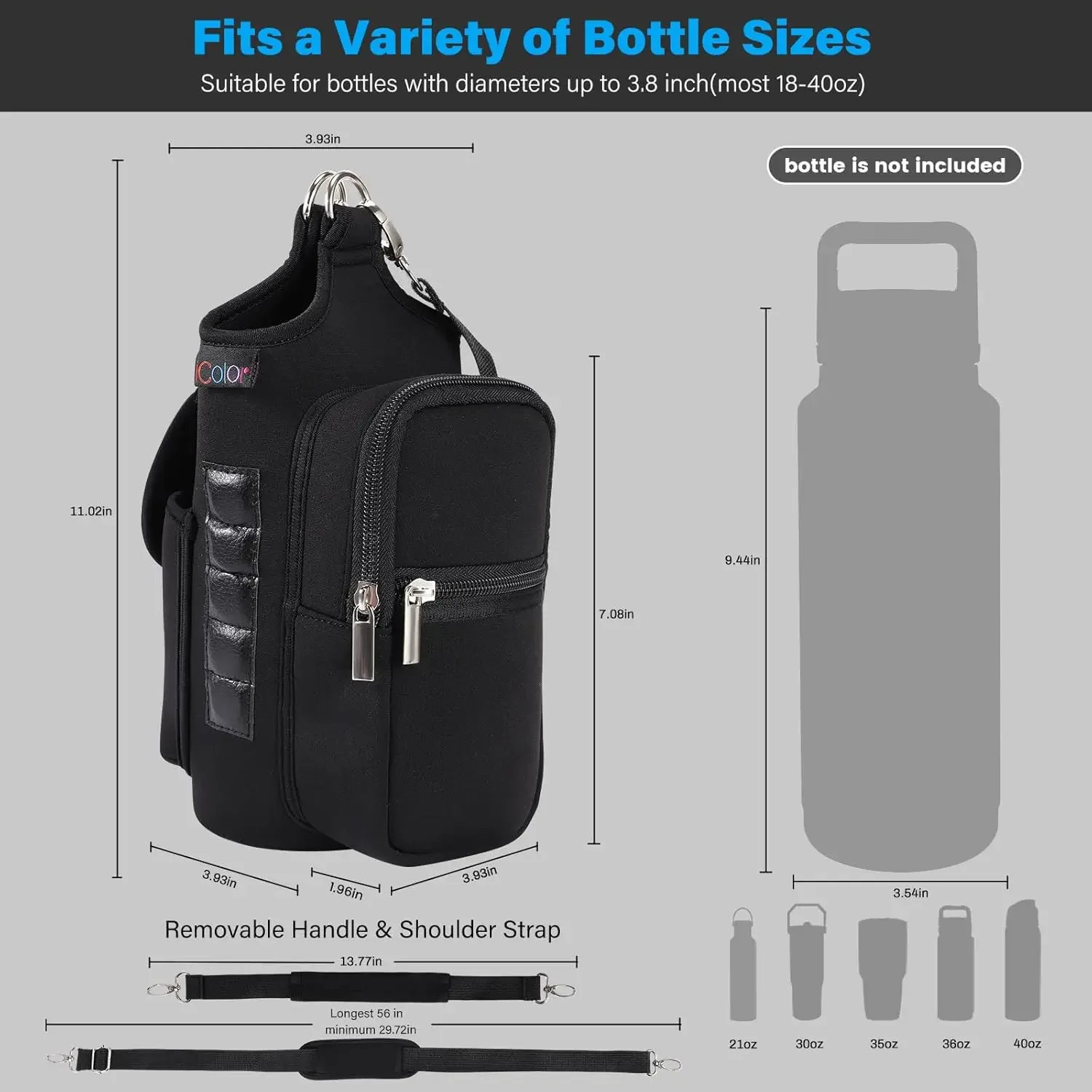 Magnetic Fitness Water Bottle Holder with Phone Pocket And Shoulder Strap Gym Accessories Storage Pouch Carrier Bottle Cover image 2