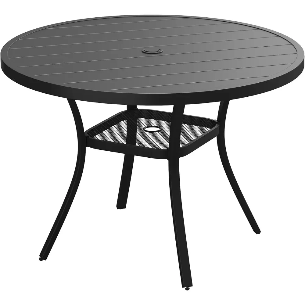

41.2"x 28" Outdoor Round Patio Table for Lawn Garden, All Weather Metal Round Patio Dining Table with Adjustable Umbrella Hole,