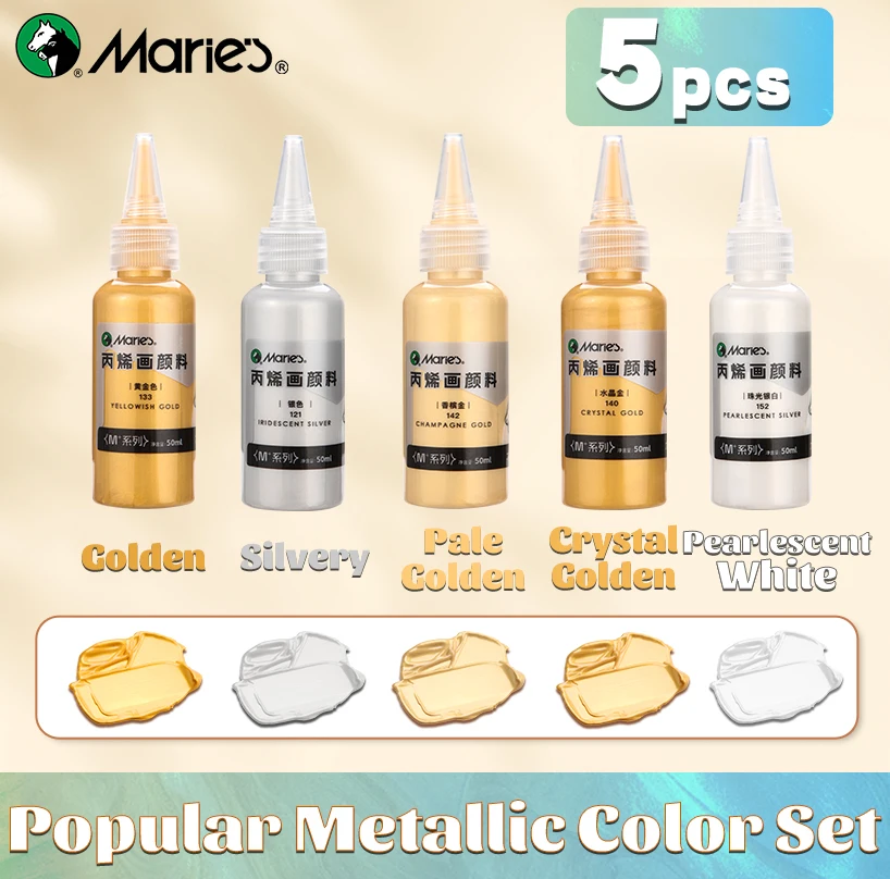 5pcs Marie's Metallic Acrylic Paint Set,Pearlescent Shimmer for Craft,DIY,Rock,Painting,for Adults,Artists(50ml/1.7fl. oz Tubes)