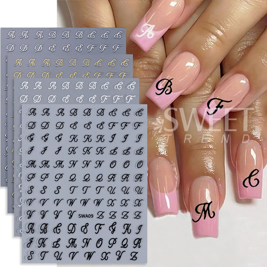 2/5 قطعة القوطية الرومانية رسالة مسمار ملصقات Y2K أسود أحمر الأبجدية تصميم ذاتية اللصق ملصق مائي الكلمات الإنجليزية DIY بها بنفسك مانيكير الديكور