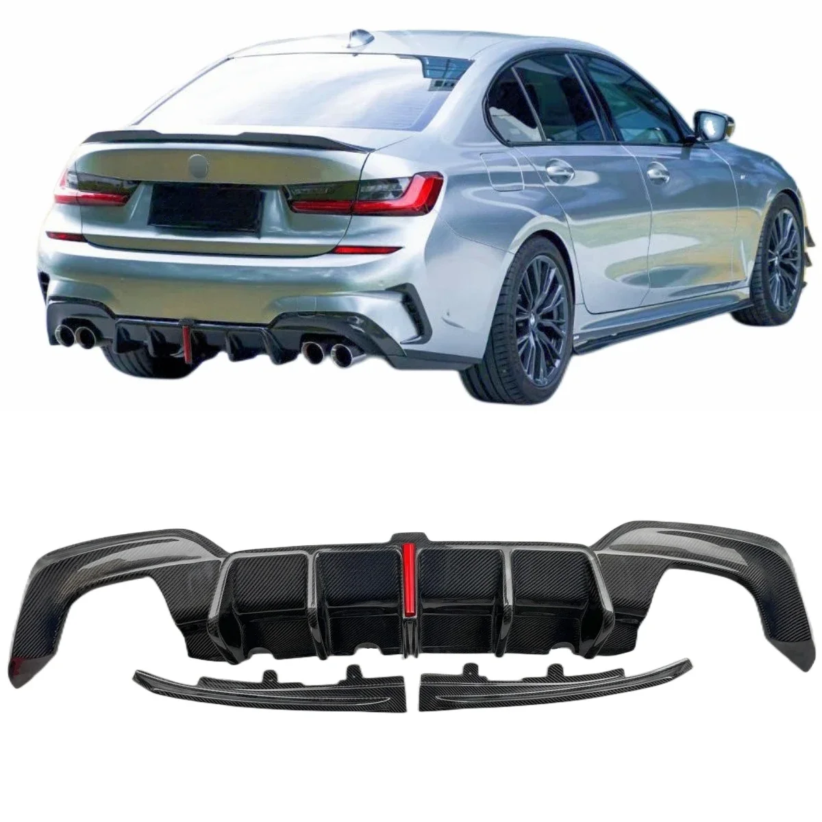 

Automotive Parts Rear Splitter For BMW 3 Series Upgrade G20 G28 Rear Diffuser Carbon Fiber bodykit KB Style 2019+