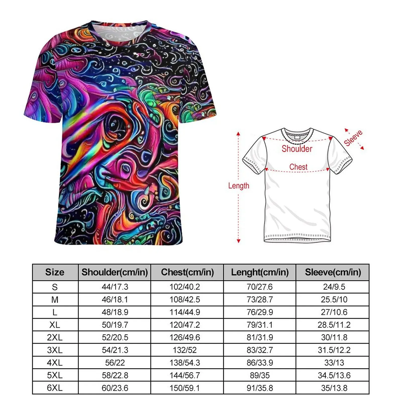 Psychedelic Swirl Abstract Fluid Print T Shirt O Neck T-Shirts Fashion Clothing Short Sleeves Street Style Plus Size Tee Shirt