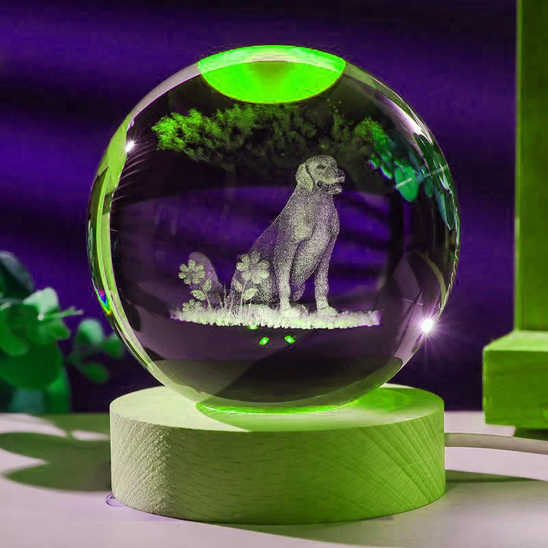 1pc, loyal dog crystal ball, wooden base home light decoration, girlfriend, colleague, wife birthday gift, Valentine\'s Day gift