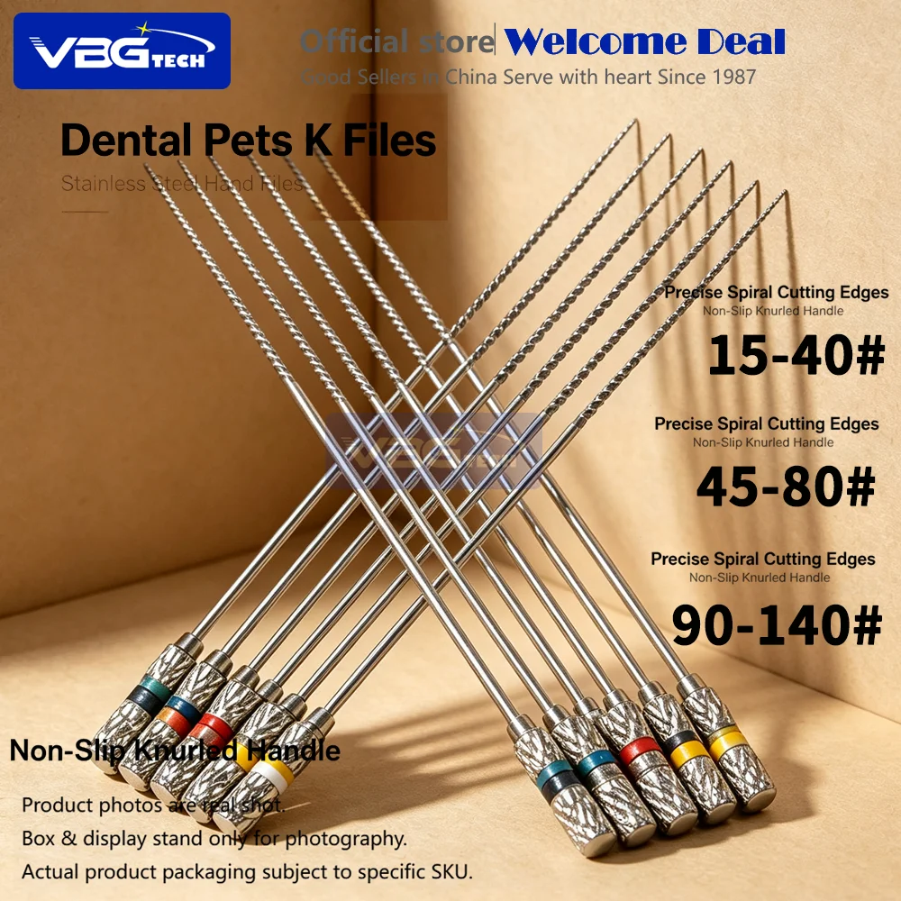 Pet‘s Dental Pet Vet Endo Files Root Canal Cleaning K files Long 60mm Stainless Steel For Animal Pet Dog Cat 15-40 45-80 90-140#