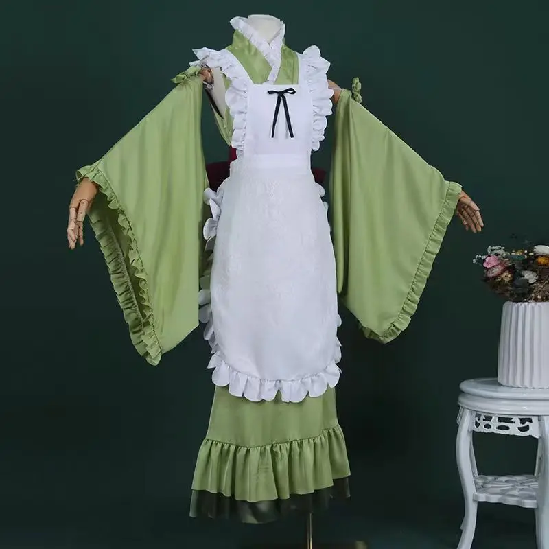 New Mikuu Matcha Sakura Pink Cosplay Costume Parfait Apron Long and Wide Sleeved Dress Girl Kimono