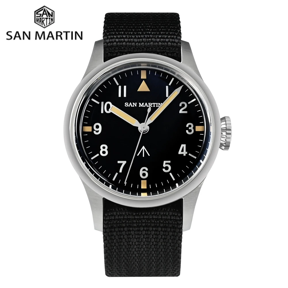 

San Martin 38.5mm Sapphire Wristwatch Simple Pilot Military Field Automatic Mens Watch NH35 Luminous Reloj 10Bar SN0105NB-1