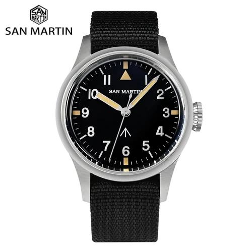 Reloj de pulsera San Martin de 38,5mm, Reloj automático de piloto Simple para hombre NH35, Reloj luminoso de 10bar, SN0105NB-1 de campo militar de zafiro