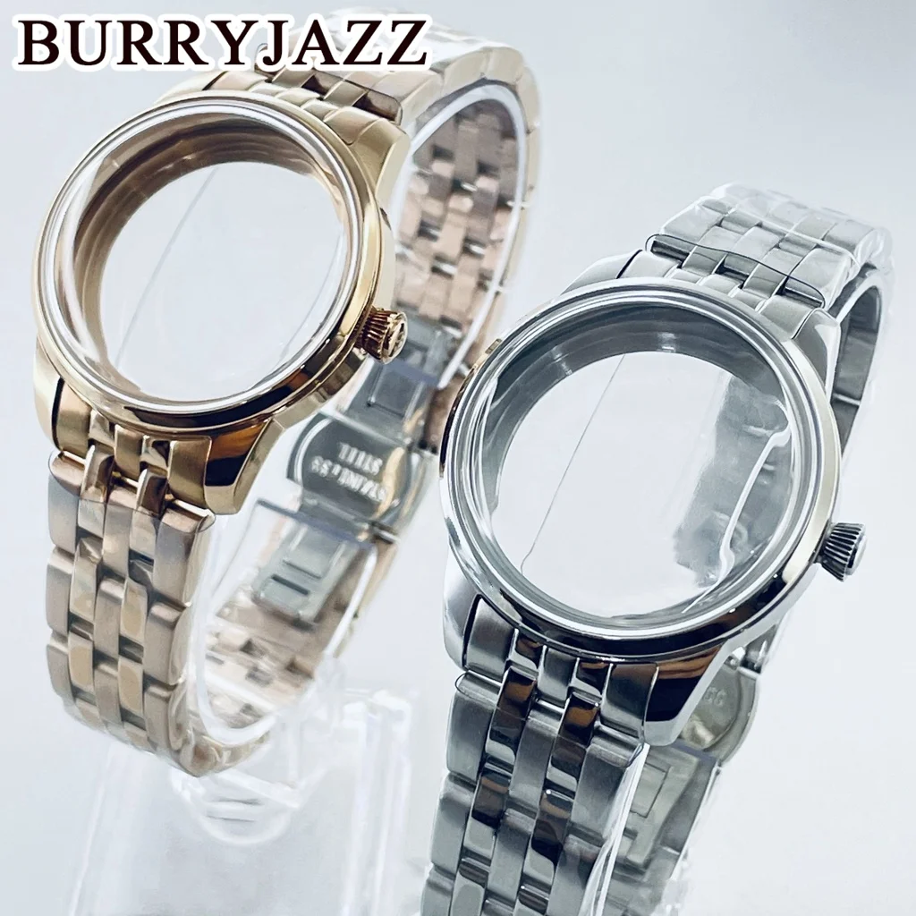 BURRYJAZZ 33mm NH35 NH36 NH34 NH38 NH70 NH72 Etui na zegarek Silvre Rose Gold Koktajlowe sterylne etui Łukowe szkło