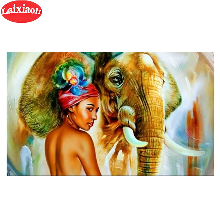 

diamond embroidery African woman with elephant diamond painting cross stitch 5d full square round drill 5d puzzles painting art