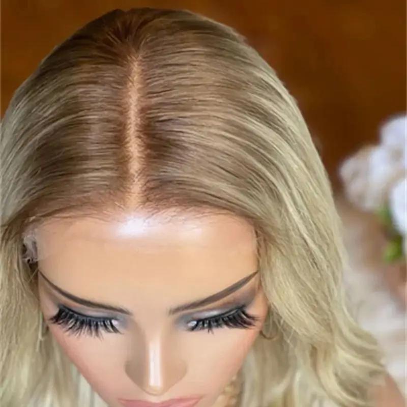 Ombre Golden Blonde Highlight Wig High Quality Synthetic HD Lace Front Wig Blend Human Hair Small/Large Size Cap Natural Wave