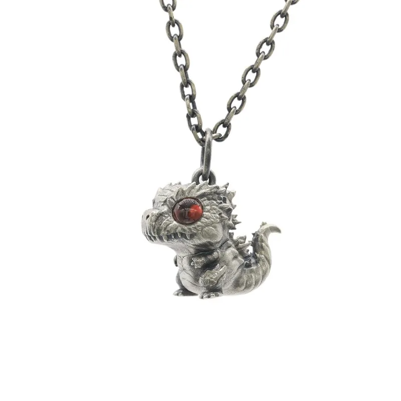 New Cartoon Retro Godzilla Necklace Q-version Cute Godzilla Monster Pendant Men's and Women's Sweater Chains Holiday Gift - view 4