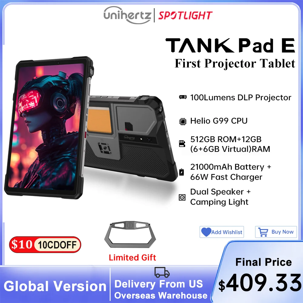 Unihertz 8849 TANK PAD E Rugged Tablet with Projector Android 21000mAh 120Hz 50MP Camera 24GB 512GB 66W 10.95 inch Phone Tablet