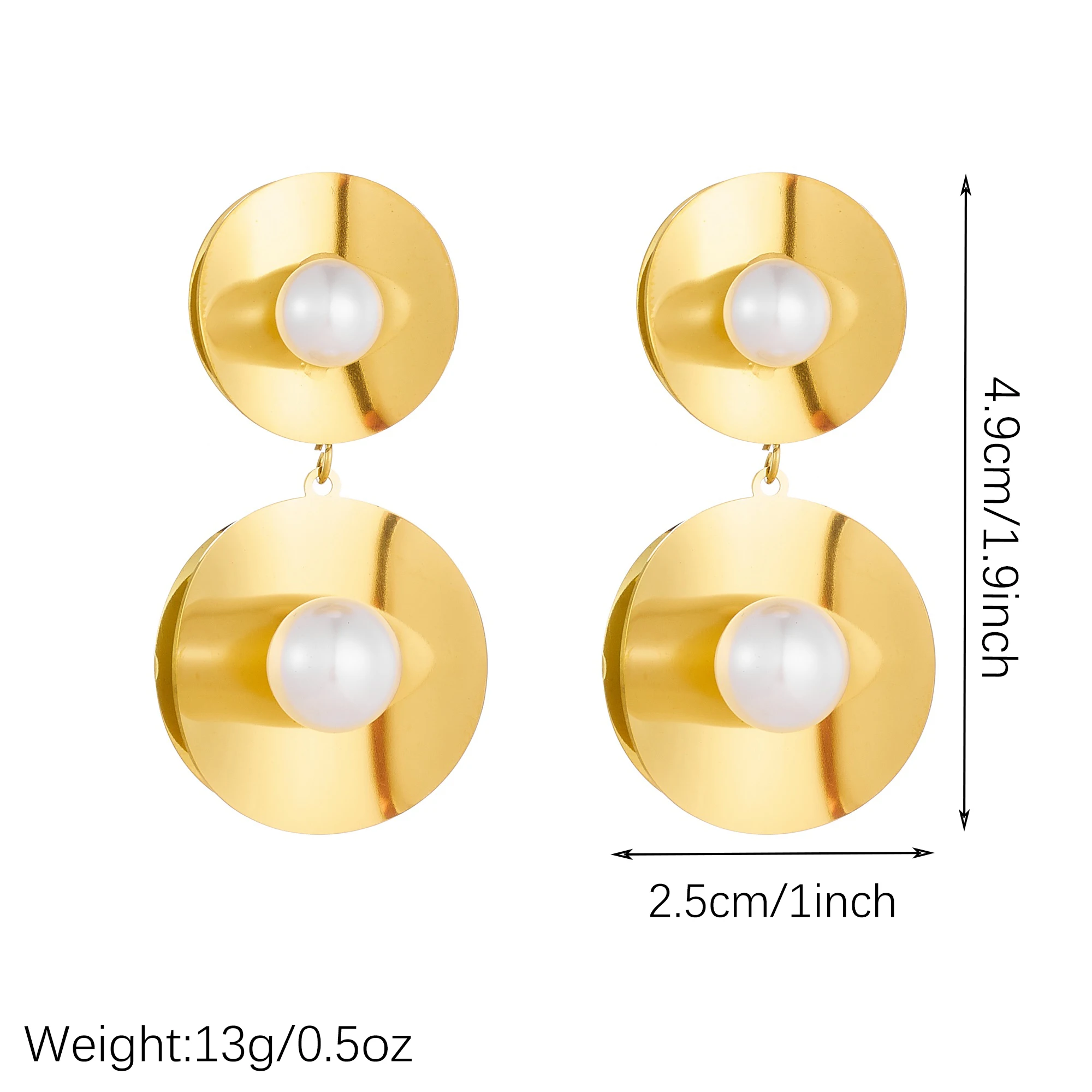 Elegant Imitation Pearl Inlay Round Geometric Drop Dangle Earrings Stylish Stainless Steel Waterproof Daily Jewelry Gift