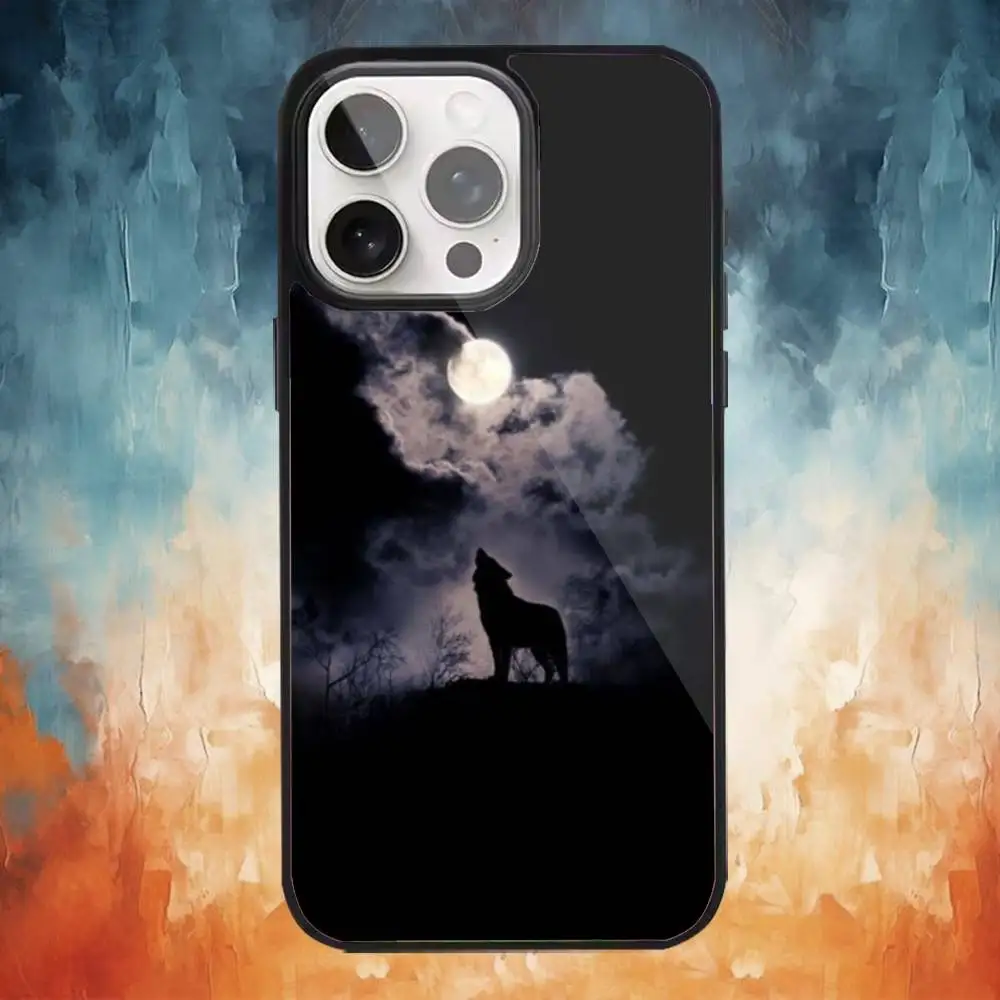 月の咆哮する狼 iPhoneケース iPhone17、16、15、14、13、12、11 Plus、Pro Max対応 マグネット式MagSafe ワイヤレス充電対応