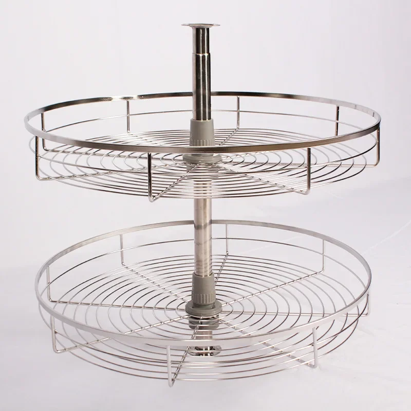 

Storage basket cabinet stainless steel angle pull basket kitchen 360-degree rotating double-layer pots and pans