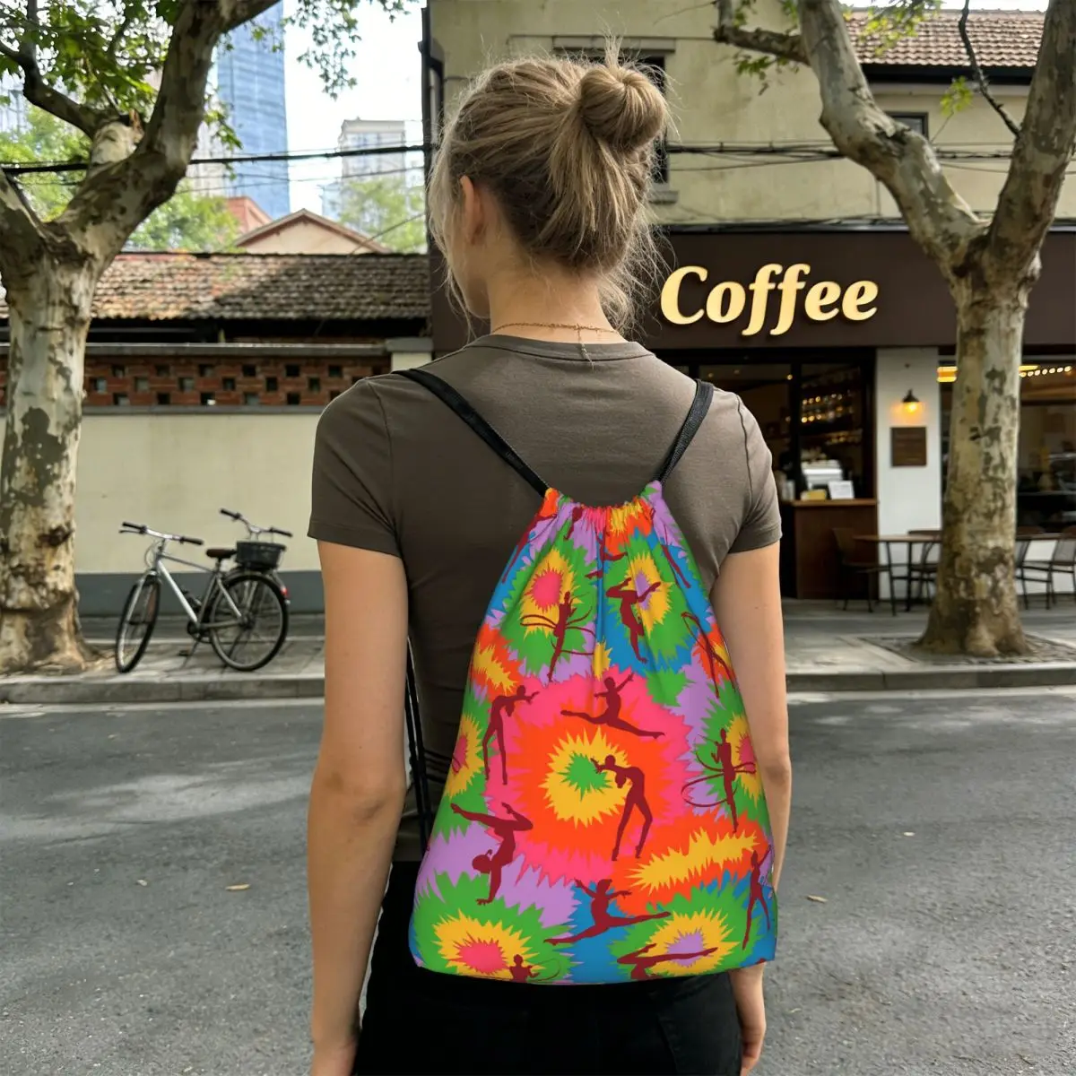 Dance Rhythmic Gymnastics Pattern Backpacks Casual Drawstring Bags Storage Bag Book Bags for Man Woman Students