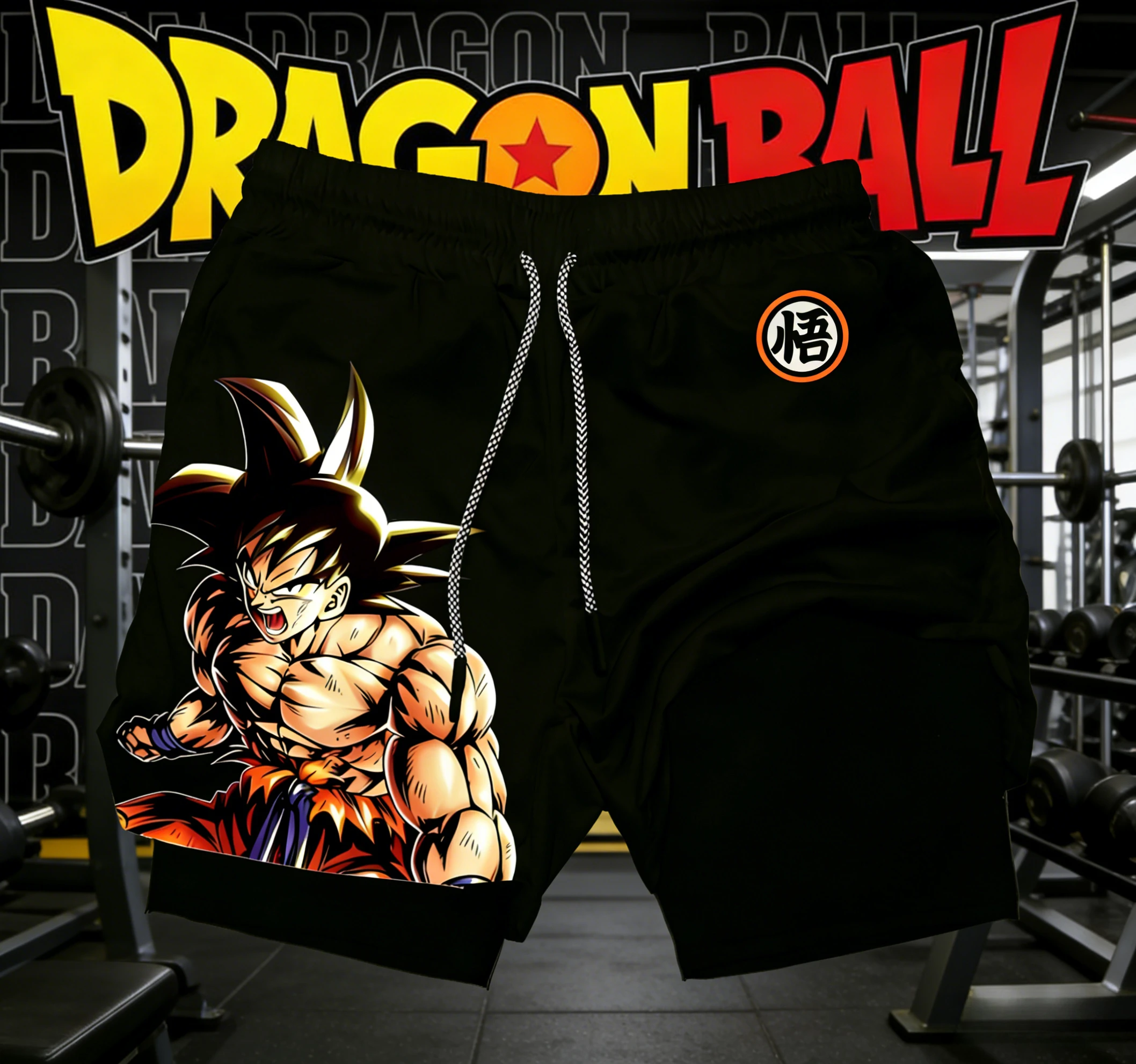 Pantalones Cortos Deportivos 2 en 1 de Secado Rápido con Estampado de Símbolos de Goku y Go, Estilo Vintage Dragon Ball Verano 2026, para Hombre, Talla Grande, para Fitness y Entrenamiento, Estilo Y2K