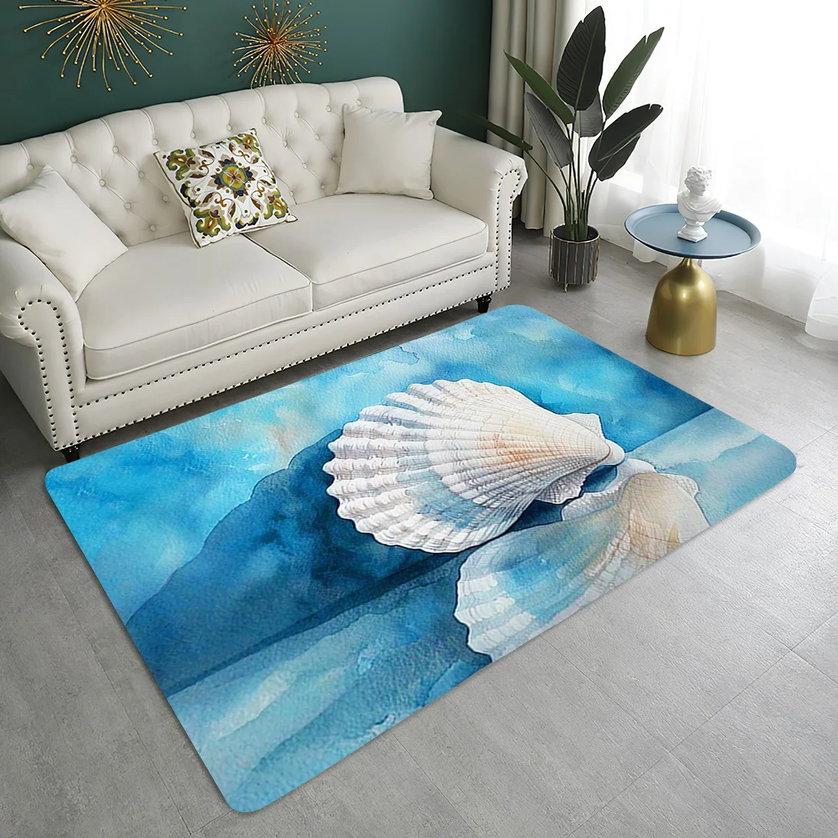1pc Watercolor Painting Style Shell Pattern Printing Floor Mat for Living Room, Home Decor Area Floor Mat, Rectangular Anti-Sl